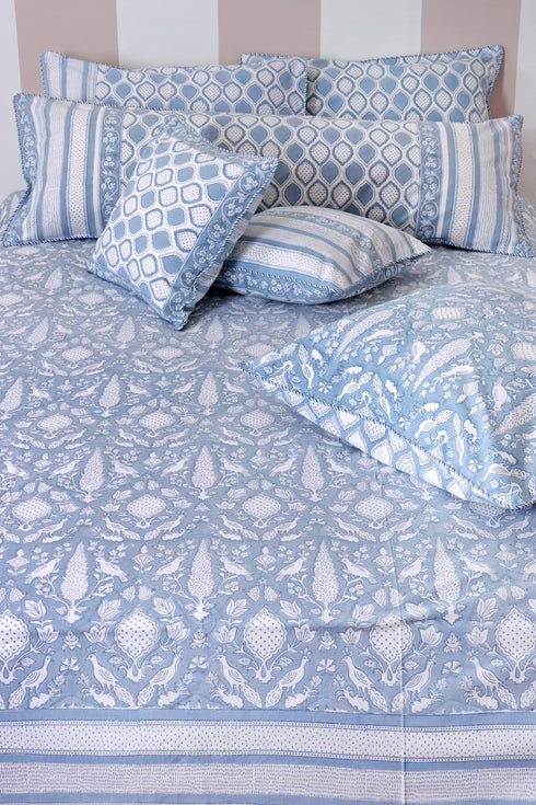 20s Cotton Cushion Cover in Block Print with Piping